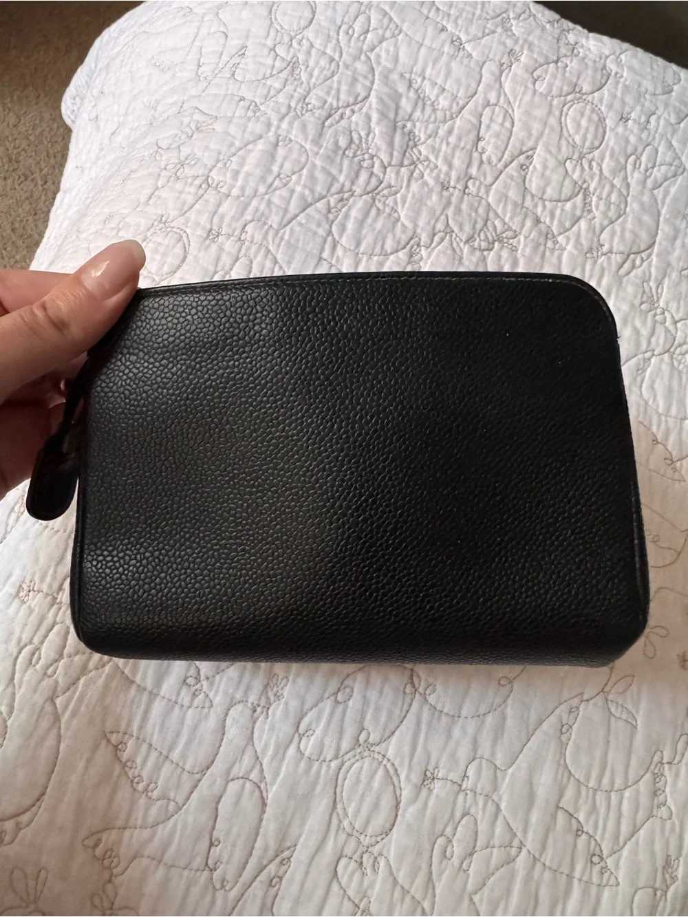 CHANEL Black Caviar Leather Cosmetic Pouch with CC Logo